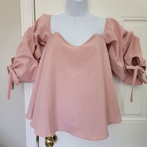 Do + Be Boutique Statement Top Balloon Sleeve Strapless Zip Back Blush Pink S